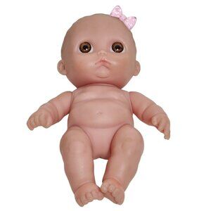 Berenguer Lil Cutie Doll Brown Eyes Pink Bow Posable Vinyl Girl 9" 2014 FLAWS